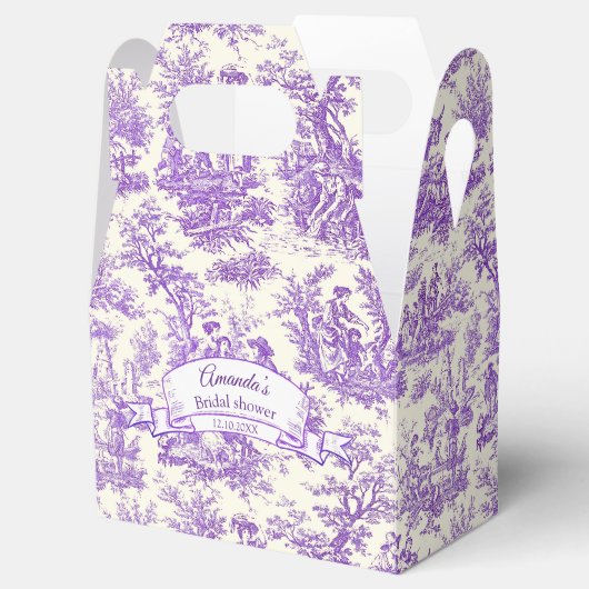 Elegant  paarse toile de jouy monogram bedankdoosjes (Geopend)