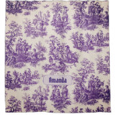 Elegant  paarse toile de jouy monogram douchegordijn (Voorkant)