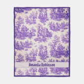 Elegant  paarse toile de jouy monogram fleece deken (Voorkant)
