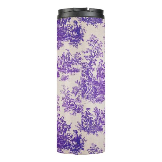 Elegant paarse toile de jouy monogram thermosbeker (Achterkant)