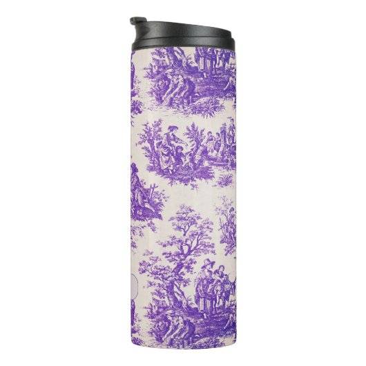 Elegant paarse toile de jouy monogram thermosbeker (Geroteerd rechts)