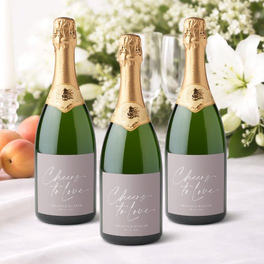 Elegant Paarse Trouw Champagne Fleslabel Sparkling Wijnetiket