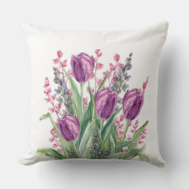 Elegant, Paarse Tulp Bloemen Patroon Paarse Stree Kussen