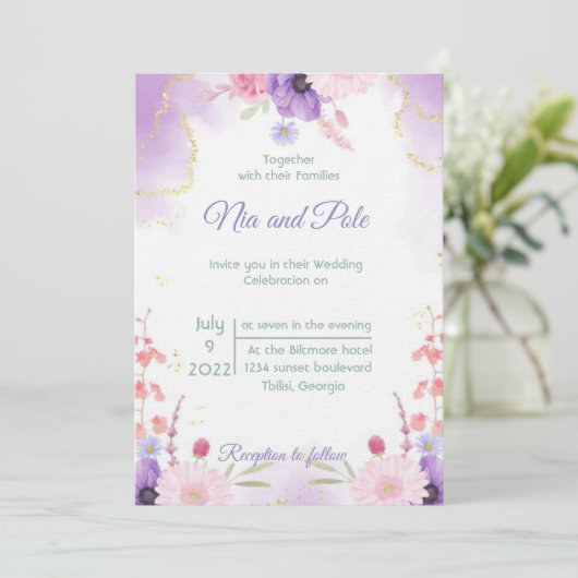 Elegant paarse uitnodiging (Staand voorkant)