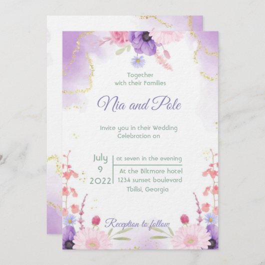 Elegant paarse uitnodiging (Voorkant / Achterkant)