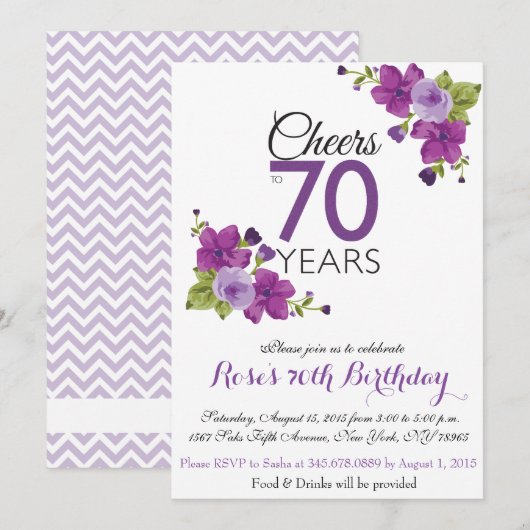 Elegant Paarse verfventilator 70e verjaardag Uitno Kaart (Voorkant / Achterkant)