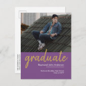 Elegant Paarse Violet Gold Script Foto Afstuderen Aankondigingskaart (Voorkant / Achterkant)