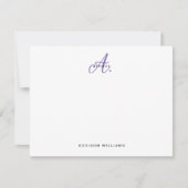 Elegant Paarse Violet Script Monogram Notitiekaartje (Voorkant)