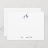 Elegant Paarse Violet Script Monogram Notitiekaartje (Voorkant / Achterkant)