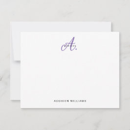 Elegant Paarse Violet Script Monogram Notitiekaartje