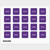 Elegant Paarse Violet Wit Monogram Bruiloft Vierkante Sticker (Vel)