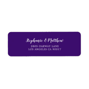Elegant Paarse Violet Wit Script Bruiloft Etiket