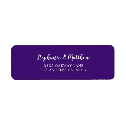 Elegant Paarse Violet Wit Script Bruiloft Etiket (Voorkant)