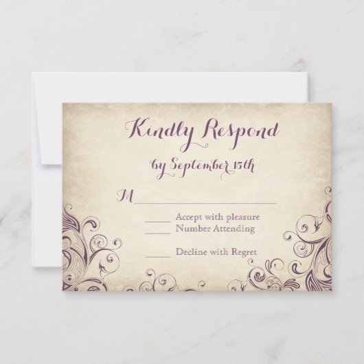  Elegant Paarse Vlaanderen RSVP-kaarten RSVP Kaartje (Voorkant)