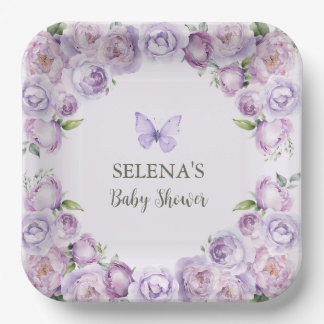 Elegant Paarse vlinder Baby shower Papieren Bordje
