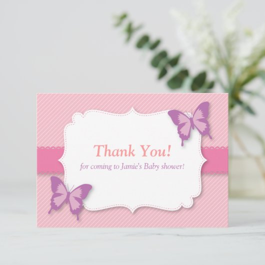 Elegant Paarse vlinder bedankt je baby shower (Staand voorkant)