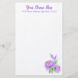 Elegant Paarse Waterverf Bloem Briefpapier