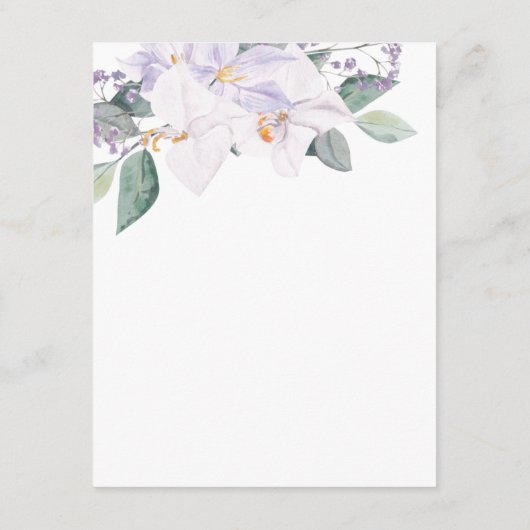 Elegant Paarse Waterverf bloemen & groen Informatiekaartje (Achterkant)