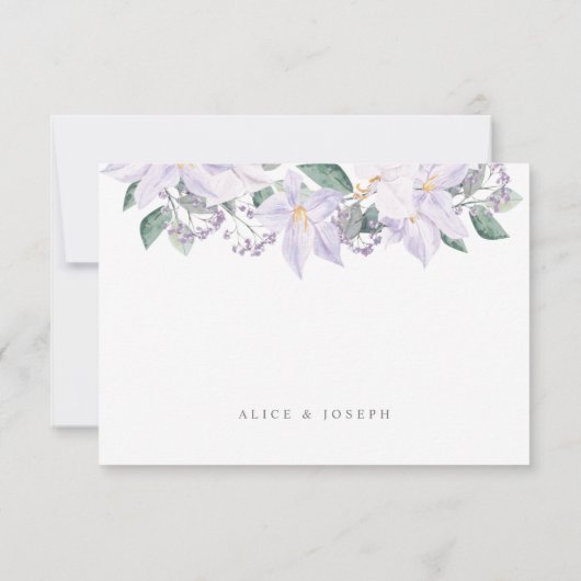 Elegant Paarse Waterverf bloemen & groen RSVP Kaartje (Achterkant)