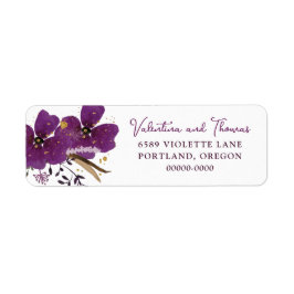 Elegant Paarse Waterverf Bloemen Label