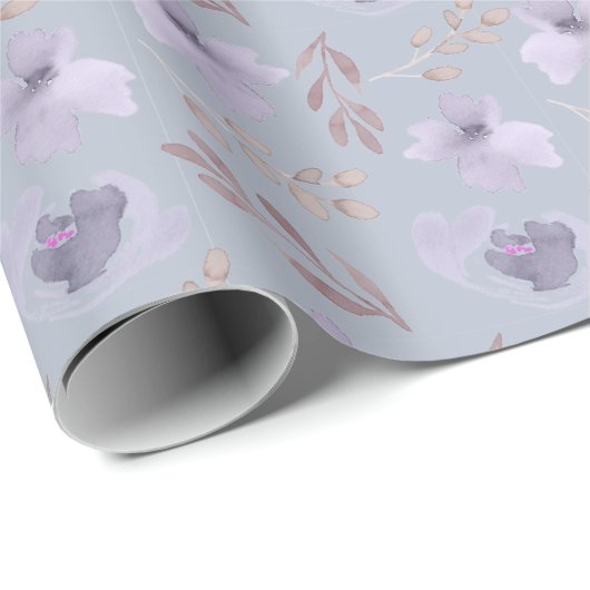 Elegant Paarse Waterverf bloemmotief Cadeaupapier (Rol Hoek)