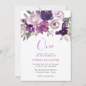 Elegant Paarse Waterverf Floral 1e verjaardag Kaart (Voorkant)