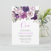 Elegant Paarse Waterverf Floral 1e verjaardag Kaart (Staand voorkant)