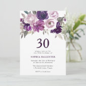 Elegant Paarse Waterverf Floral 30e verjaardag Kaart (Staand voorkant)