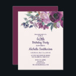 Elegant Paarse Waterverf Floral 40th Birthday Kaart<br><div class="desc">Mooie botanische lila en paarse waterverf,  bloemrijke uitnodiging voor het 40ste verjaardagsfeest.</div>
