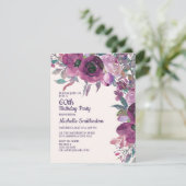 Elegant Paarse Waterverf Floral 60th Birthday Kaart (Staand voorkant)