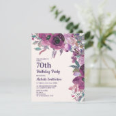 Elegant Paarse Waterverf Floral 70e verjaardag Kaart (Staand voorkant)