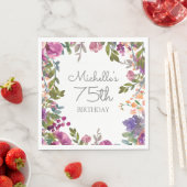 Elegant Paarse Waterverf Floral 75e verjaardag Inv Servet (Insitu)