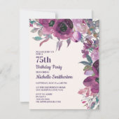 Elegant Paarse Waterverf Floral 75e verjaardag Kaart (Voorkant)