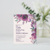 Elegant Paarse Waterverf Floral 75e verjaardag Kaart (Staand voorkant)