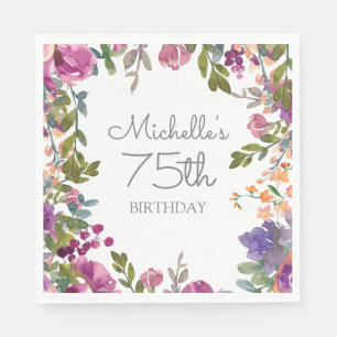 Elegant Paarse Waterverf Floral 75th Birthday Inv Servet