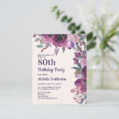 Elegant Paarse Waterverf Floral 80th Birthday Kaart (Staand voorkant)