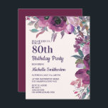 Elegant Paarse Waterverf Floral 80th Birthday Kaart<br><div class="desc">Mooie botanische lila en paarse waterverf florale uitnodiging voor vrouwen op 80ste verjaardag. Neem contact met ons op voor hulp bij aanpassingen of om passende producten aan te vragen.</div>