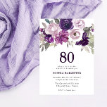 Elegant Paarse Waterverf Floral 80th Birthday Kaart<br><div class="desc">Elegant Paarse Waterverf Floral 80th Birthday Uitnodiging Zie passend collectie in Niche en Nest Store</div>