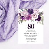 Elegant Paarse Waterverf Floral 80th Birthday Kaart