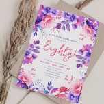 Elegant Paarse Waterverf Floral 80th Birthday Kaart<br><div class="desc">Vier in stijl met onze heldere en gedurfde 80ste verjaardagsfeestuitnodigingen. Word tachtig met onze prachtige waterverf bloemenuitnodigingen in het Paars. Bestel nu en maak van je tachtigste verjaardag een onvergetelijke!</div>