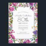 Elegant Paarse Waterverf Floral 80th Birthday Kaart<br><div class="desc">De 80ste verjaardagsfeestuitnodiging van de elegante paarse waterverf van vrouwen met een schattig scriptlettertype. De tekst is klantgericht,  zodat maak het uw eigen. Neem contact met ons op voor hulp bij aanpassingen of om passende producten aan te vragen.</div>