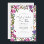 Elegant Paarse Waterverf Floral 80th Birthday Kaart<br><div class="desc">De 80ste verjaardagsfeestuitnodiging van de elegante paarse waterverf van vrouwen met een schattig scriptlettertype. De tekst is klantgericht,  zodat maak het uw eigen. Neem contact met ons op voor hulp bij aanpassingen of om passende producten aan te vragen.</div>