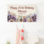 Elegant Paarse Waterverf Floral 80th Birthday Spandoek (Insitu)