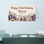 Elegant Paarse Waterverf Floral 80th Birthday Spandoek (Beurs)