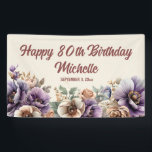 Elegant Paarse Waterverf Floral 80th Birthday Spandoek<br><div class="desc">Elegante paarse waterverf bloemen "Happy 80th Birthday" banner. Gepersonaliseerd met uw eigen tekst dus aanpassen voor iedereen van elke leeftijd. Neem contact met mij op voor hulp bij uw aanpassingen of om aanvullende matching- of coördinerende Zazzle-producten aan te vragen.</div>