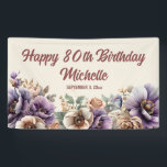 Elegant Paarse Waterverf Floral 80th Birthday Spandoek<br><div class="desc">Elegante paarse waterverf bloemen "Happy 80th Birthday" banner. Gepersonaliseerd met uw eigen tekst dus aanpassen voor iedereen van elke leeftijd. Neem contact met mij op voor hulp bij uw aanpassingen of om aanvullende matching- of coördinerende Zazzle-producten aan te vragen.</div>