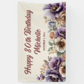 Elegant Paarse Waterverf Floral 80th Birthday Spandoek (Verticaal)