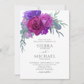 Elegant Paarse Waterverf Floral Botanical Wedding Kaart (Voorkant)