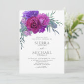 Elegant Paarse Waterverf Floral Botanical Wedding Kaart (Staand voorkant)