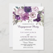 Elegant Paarse Waterverf Floral Engagement Party Kaart (Voorkant)